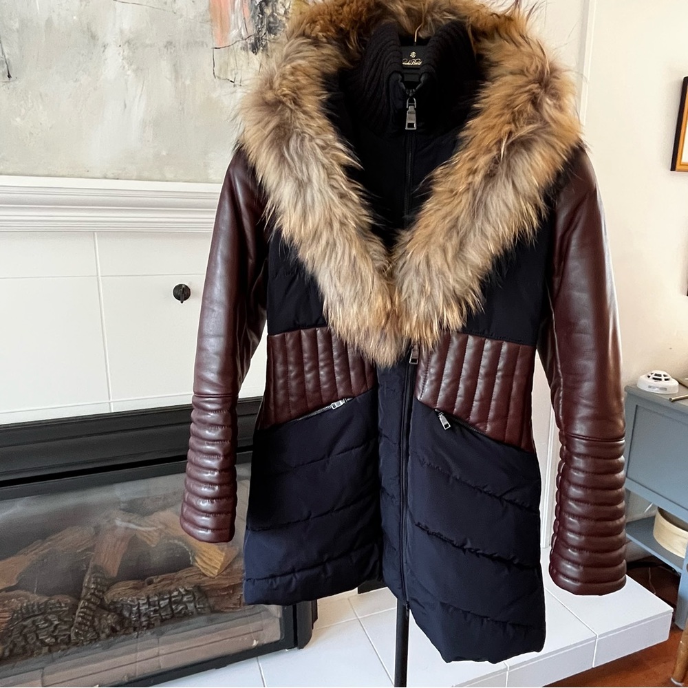 Stefano navy winter coat with real fur collar